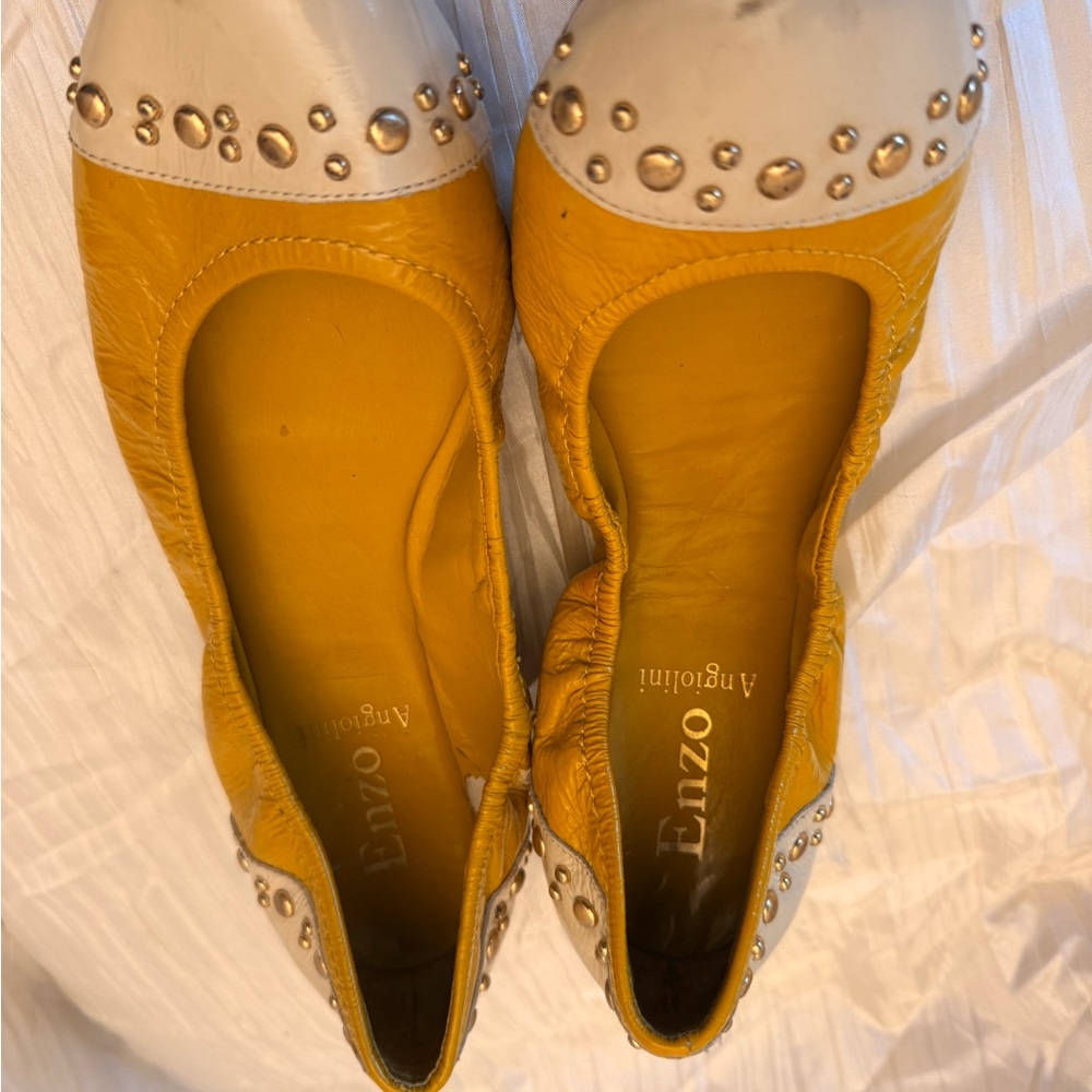 Enzo Angiolini Yellow and Cream Studded Loafers